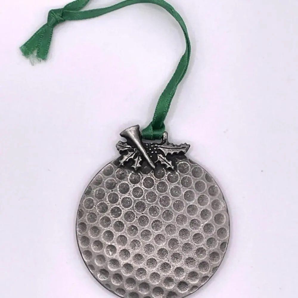 Pewter Golf Ball Christmas Ornament Vintage Collectible Holly Fore‎ You